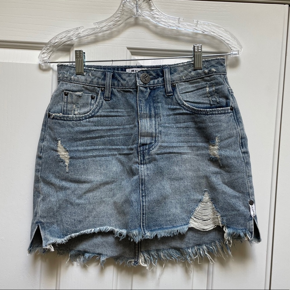 One Teaspoon Distressed 2020 Denim Mini Skirt
